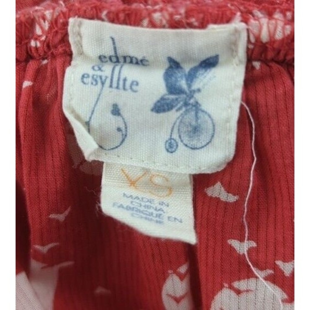Edme & Esyllte To The Sun Blouse Top Red Bird Print Polka Dot Puff Sleeve XS - Picture 7 of 8